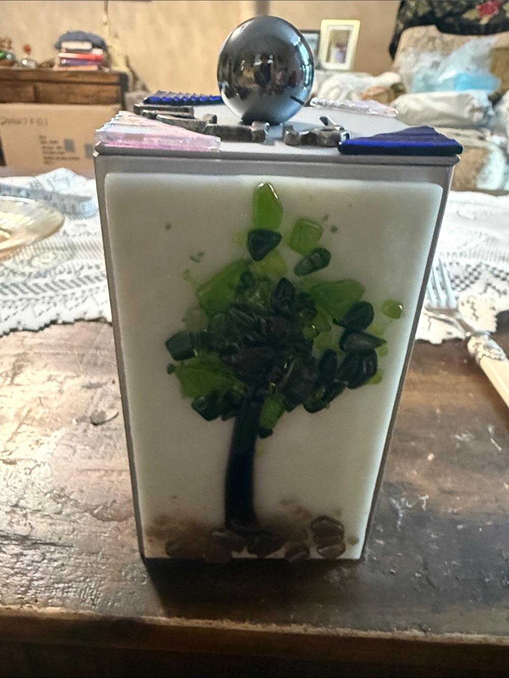 Fused Glass Tree Art Panel in Green